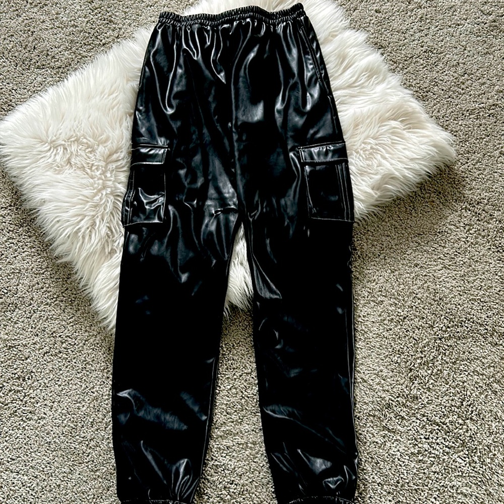 Black Faux Leather Joggers